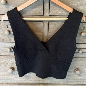 Anthropologie Maeve Large Black Button Side Crop Top